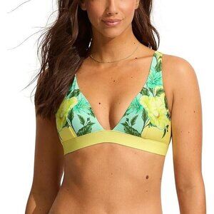 Seafolly Standard Longline Tri Bikini Top Swimsuit Garden Party Limelight 10 NWT
